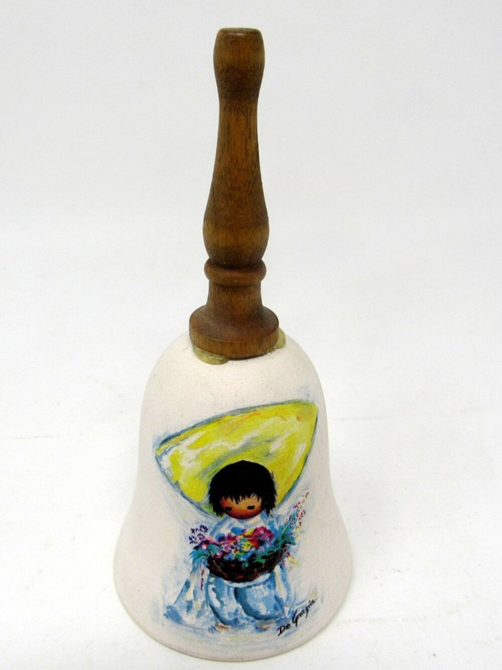 Ted DeGrazia Flower Boy Hand Bell Native Original 5in Sandstone Wood Handle
